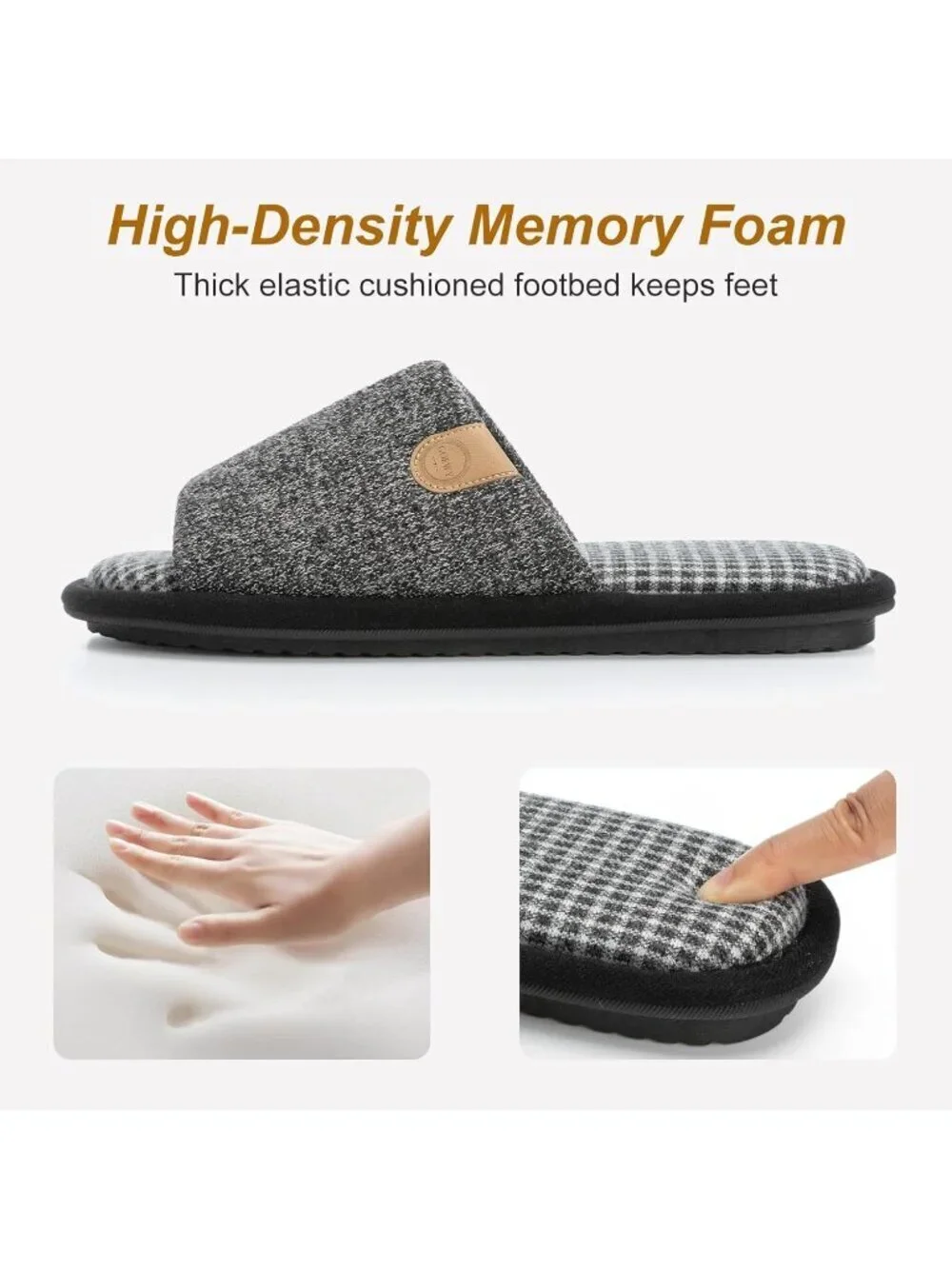 Men's Black Cozy Memory Foam Slippers Indoor Outdoor Slip On House Shoes